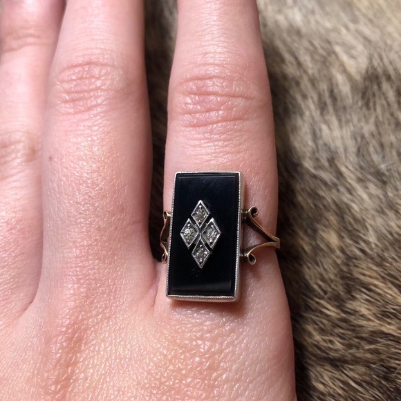 Jewelry - Antique sterling silver and 9k gold Victorian onyx mourning ring